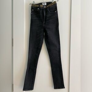 AGolde Black Tapered Jeans with Brass Grommets. Size 24